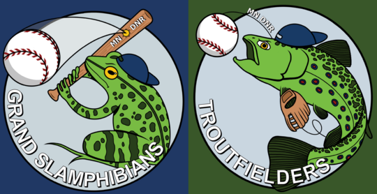 Slamphibians and Troutfielders logos