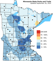 The Fall Color Finder Map using blue and yellow for a color scale.