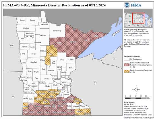 FEMA Federal Disaster Map for Summer 2024 event