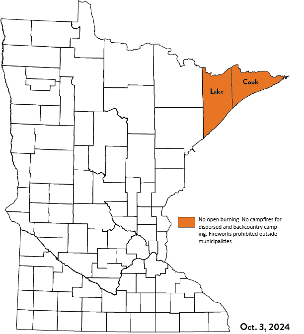 Burning restrictions map, highlighting Cook and Lake counties