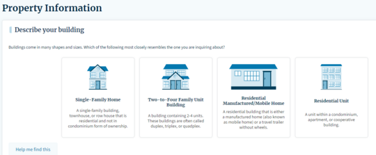 Shows choice of single family, 2-4 unit building, mobile home or condo/apartment building