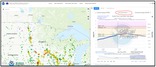Sample NWPS map and sample forecast graph