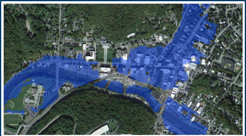 Example flood inundation mapping shows forecasted area of flooding