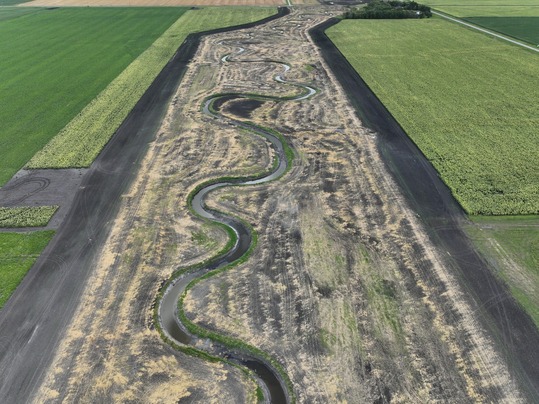 Drone photo of Swift Coulee restoration