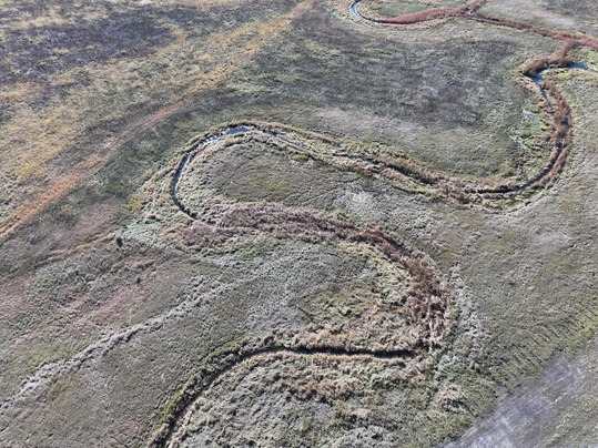 Drone photo of post-channel restoration on South Branch Buffalo River