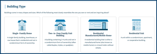 Example of building information required for FEMA DIY tool - types of buildings graphics