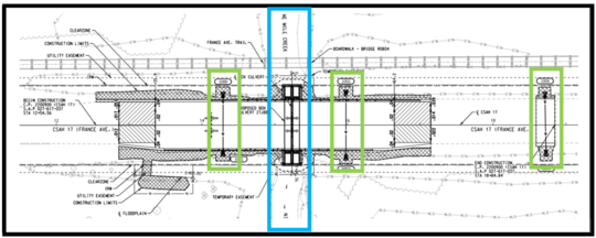 engineering plan for new France Avenue road crossing of Nine Mile Creek