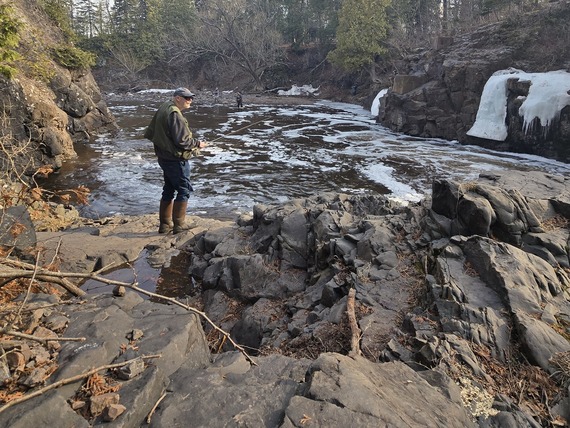 Anglers fishing for steelhead in the Lester River near Duluth