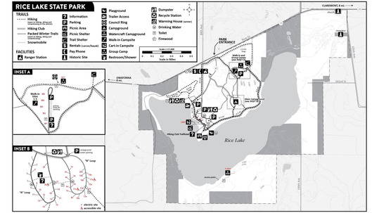 Park map for Rice Lake State Park. 
