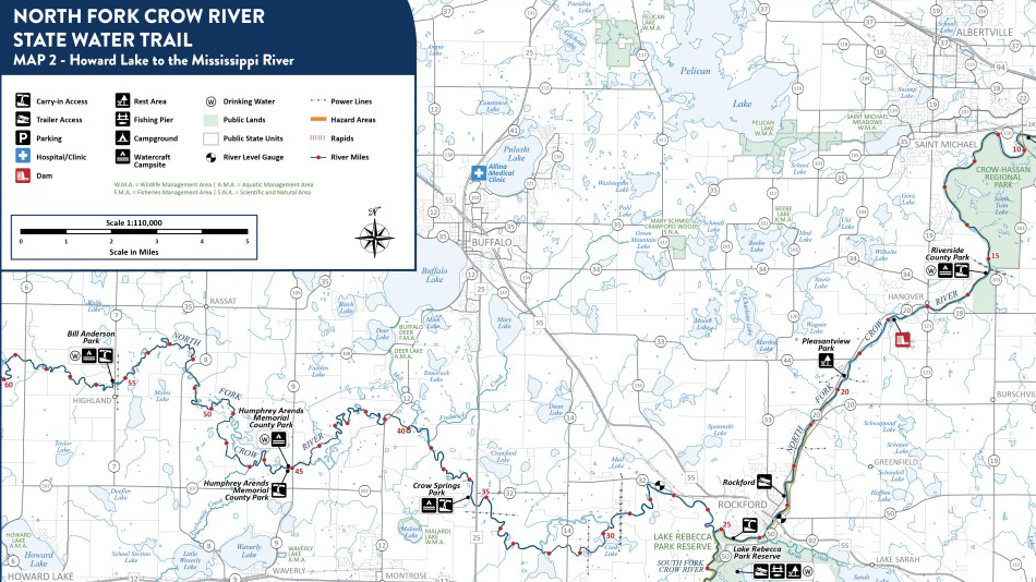 North Fork Crow River State Water Trail map. 