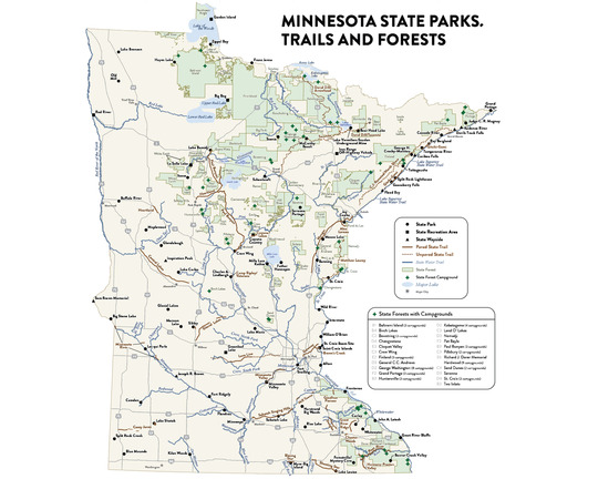Minnesota state park, forest and trail map. 