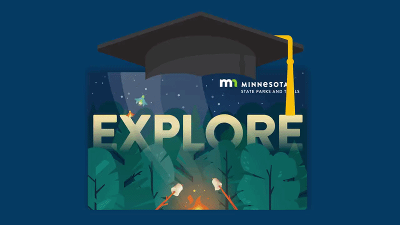 A state parks and trails gift card with a graduation cap. 