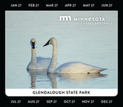 The 2026 state park vehicle permit featuring two swans from Glendalough State Park. 