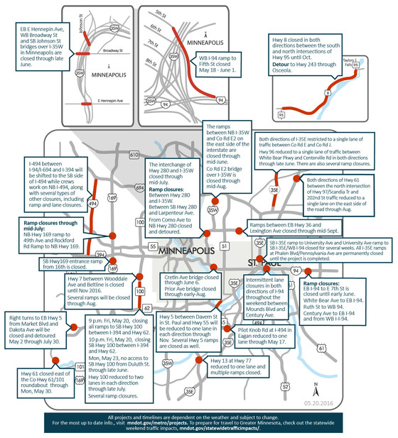 Weekend Traffic Impacts Map (May 20-22)