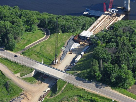 Top-down view of Span 14 bridge deck construction