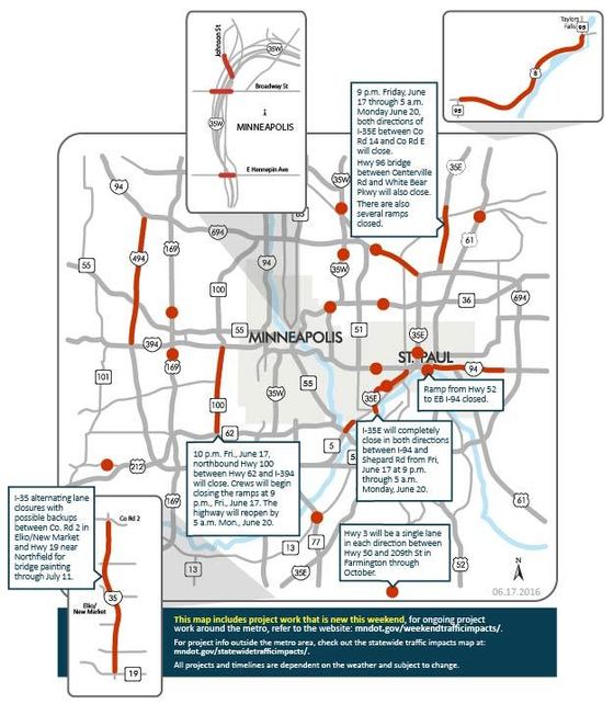 Metro area weekend traffic impacts June 17-19
