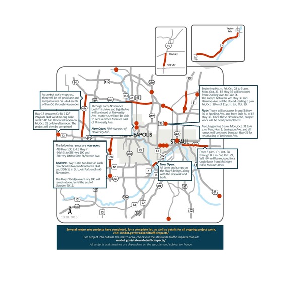 Metro Area Weekend Traffic Impacts (Oct. 28-30)