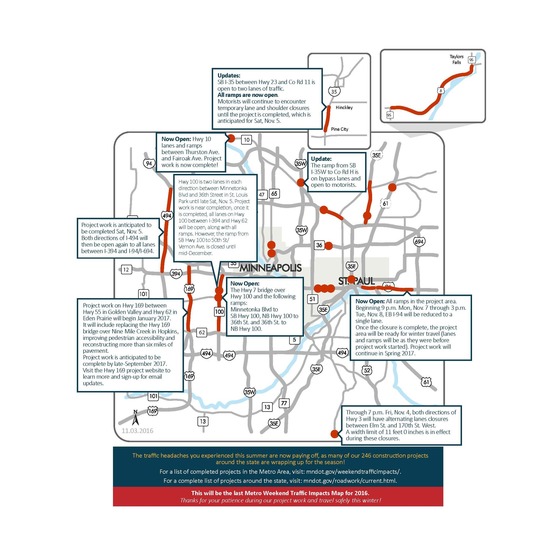 Metro Area Weekend Traffic Impacts Map (Nov. 4-6)