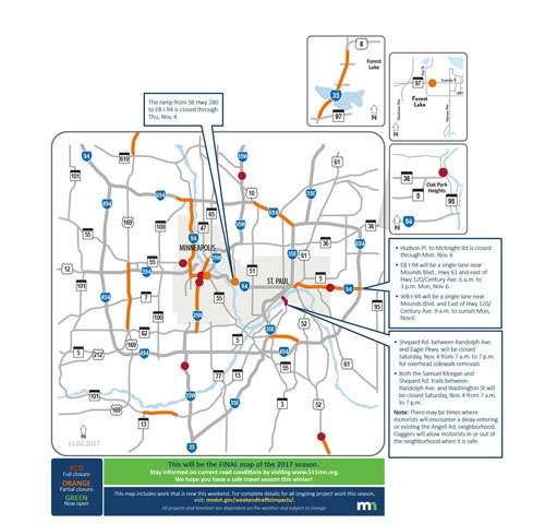 Nov. 3-5 metro area weekend traffic impacts