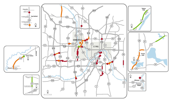 Mndot Road Closures Map Metro Weekend Traffic Impacts Map: Sept. 14-16