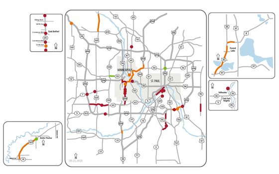 MnDOT Metro weekend traffic impacts map
