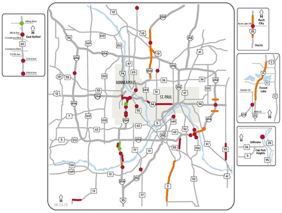 MnDOT Metro: Weekend Traffic Impacts Map June 14-16