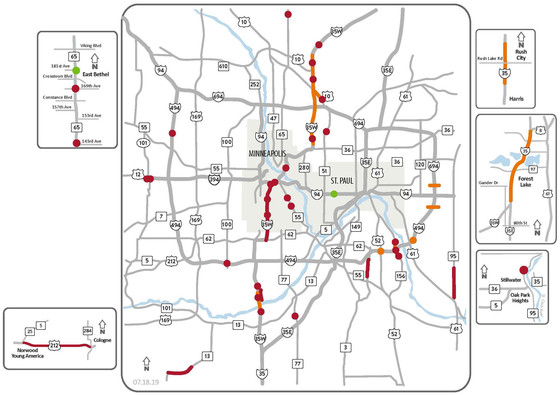 MnDOT Metro: Weekend Traffic Impacts Map July 19-21