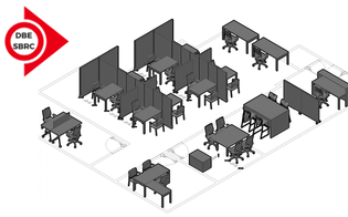 Layout of new office space filled with tables and chairs