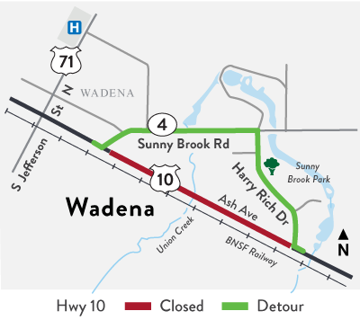 Hwy 10 Wadena detour map