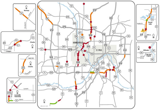 MnDOT Metro: Weekend Traffic Impacts Map Sept. 13-15