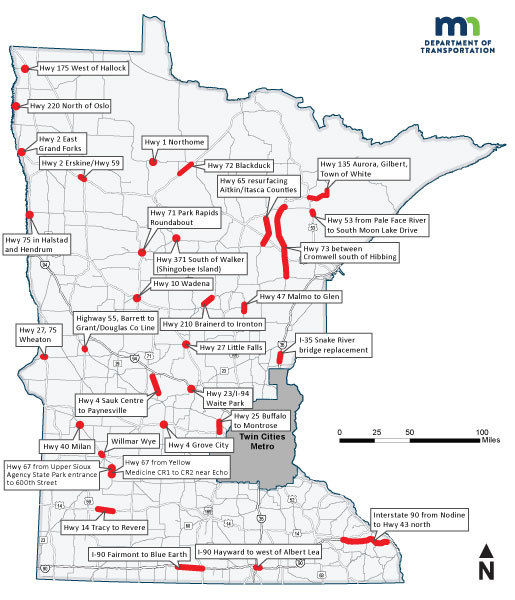 Statewide map of major traffic impacts