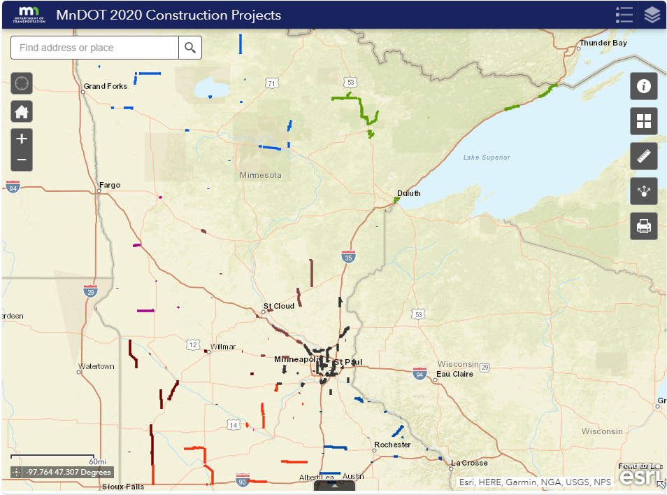 Map of 2020 state highway construction projects