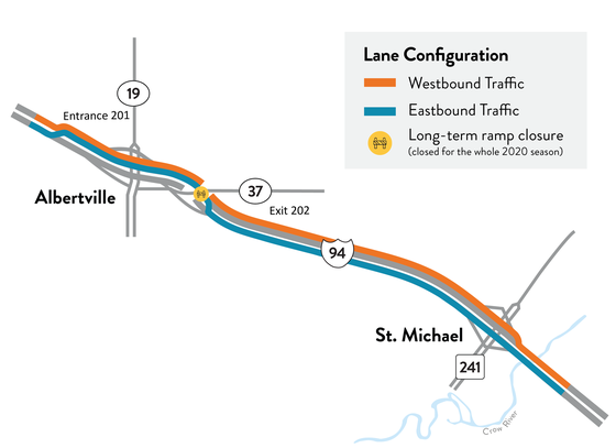 Map of I-94 lane shifts in Albertville