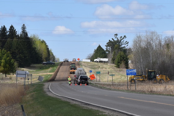 Image shows work zone in the distance at east end of Highway 87 project