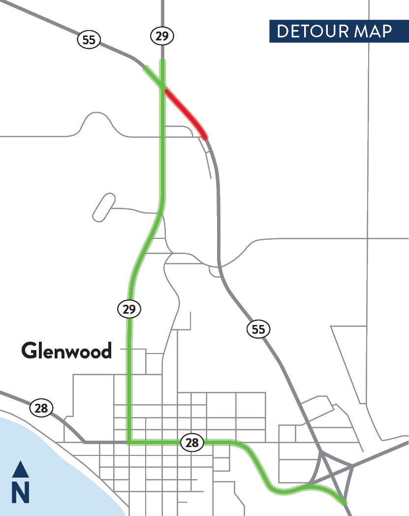 Map of Hwy 55 work zone and detour