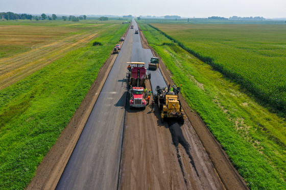 Drone image of paving on Highway 12