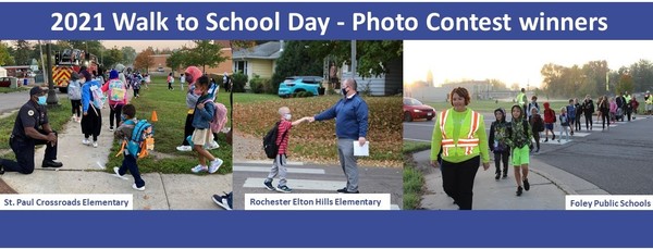 Crossroad Elementary, Elton Hills Elementary, and  Elton Hills -Rochester winners photo final of  kids walking to school.