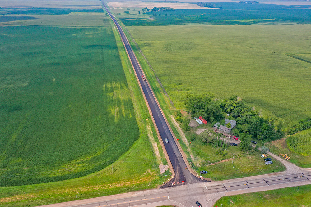 Highway 55 aerial view of new pavement.