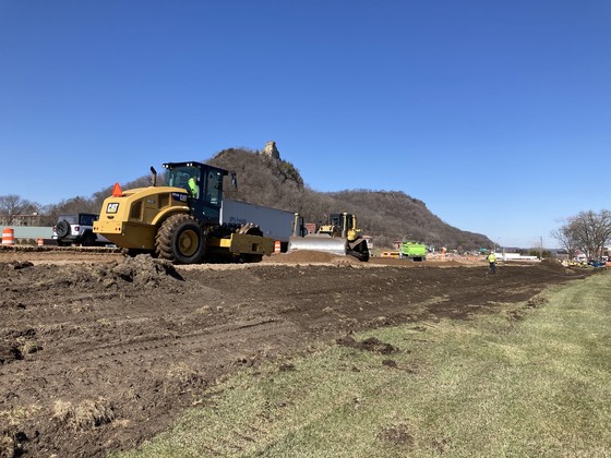 Construction work on Highway 61 in Winona on April 21, 2022.