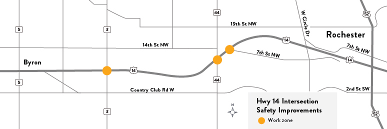 Hwy 14 intersections with proposed safety improvements