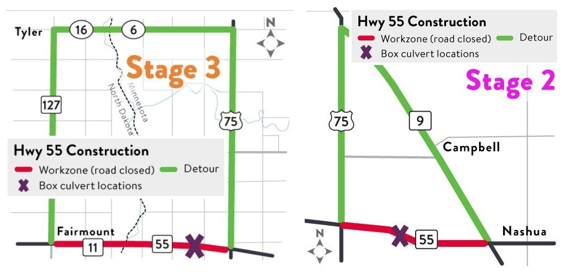 Detour maps for stages 2 and 3
