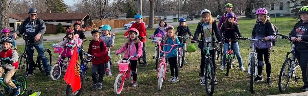Schoolchildren biking for bike to school day