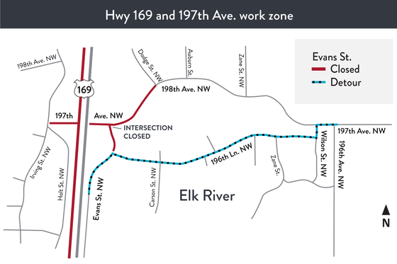 Evans St. detour map in Elk River