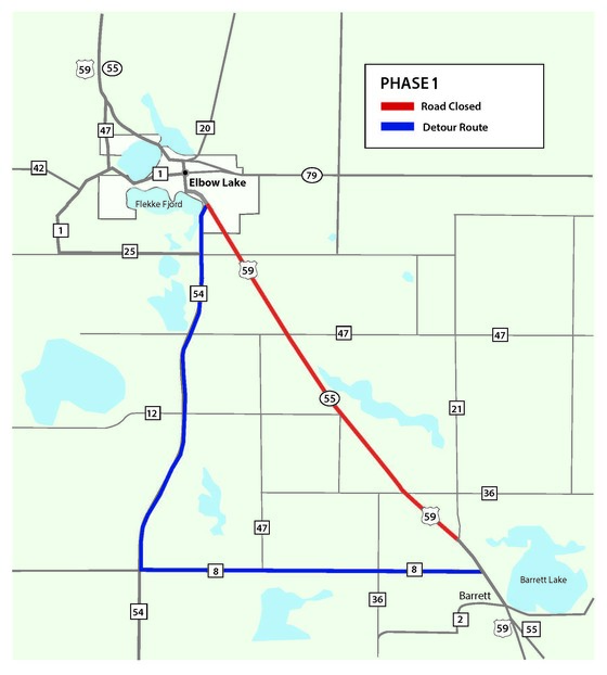 Phase 1 work zone and detour