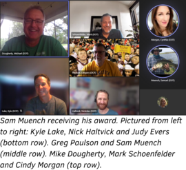 Sam receiving award during Teams meeting