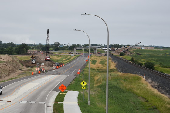 View of the overpass from the Highway 55/160th Street roundabout