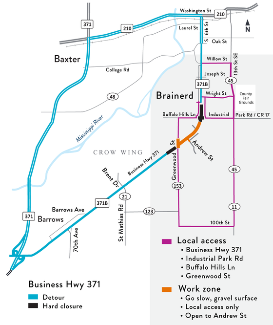 Business Hwy 371 intersection remains closed until Mon, Sept. 26