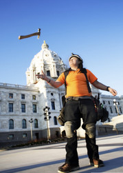 Marissa Goodsky, cement finisher, on the job at the Minnesota State Capitol