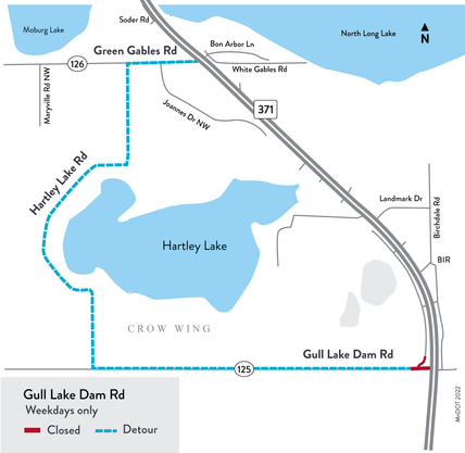 Gull Lake Dam Rd detour