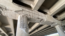 Deteriorated concrete bridge under repair